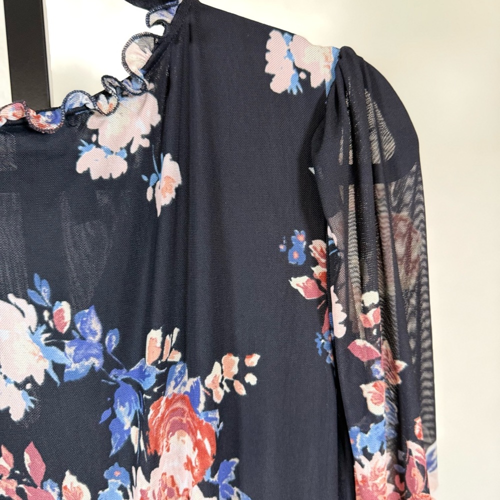 American Rag Large Black Floral Dress Sheer Sleeve Boho Maxi Vintage Chic Long - Picture 10 of 15
